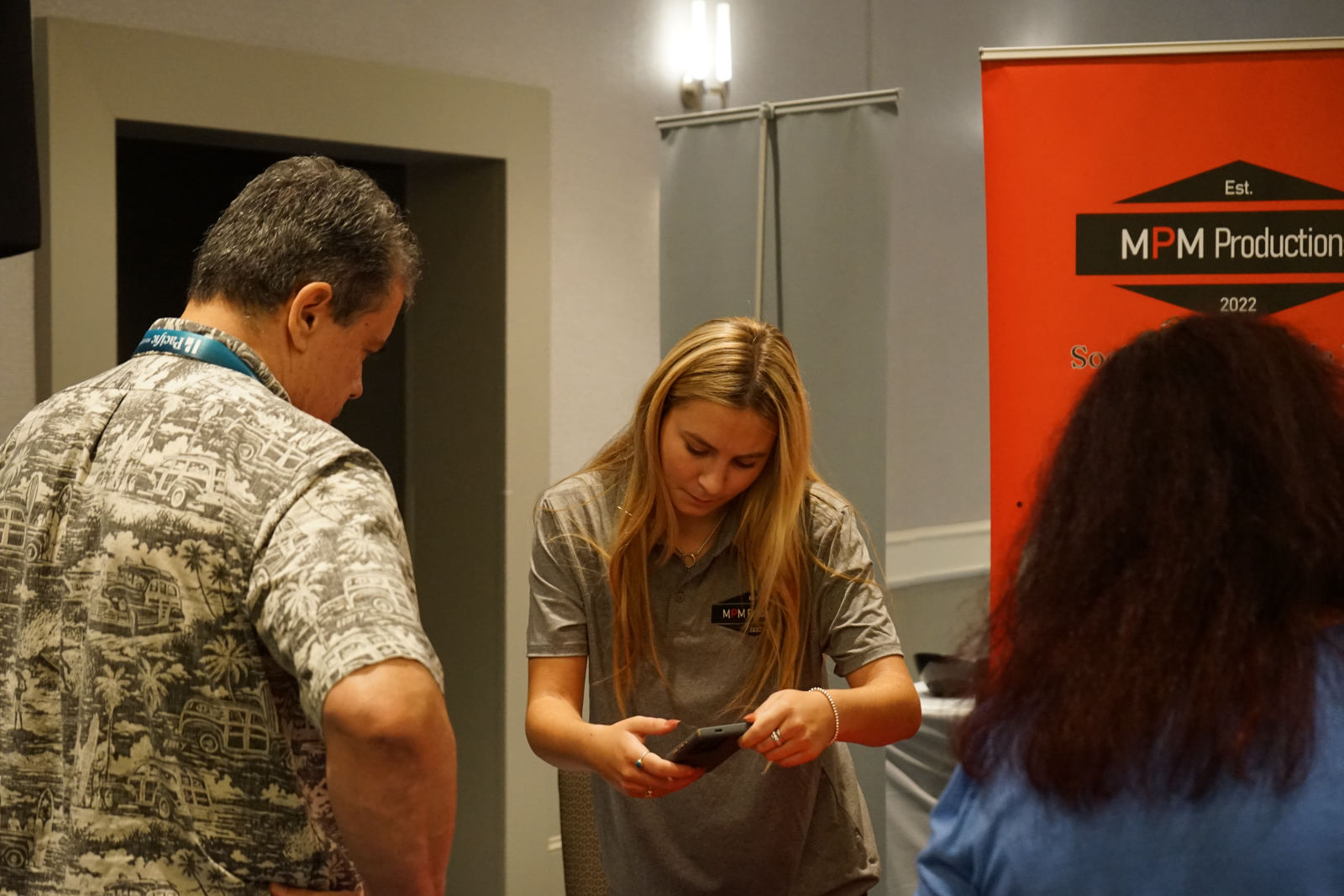 Talking with attendees at the expo